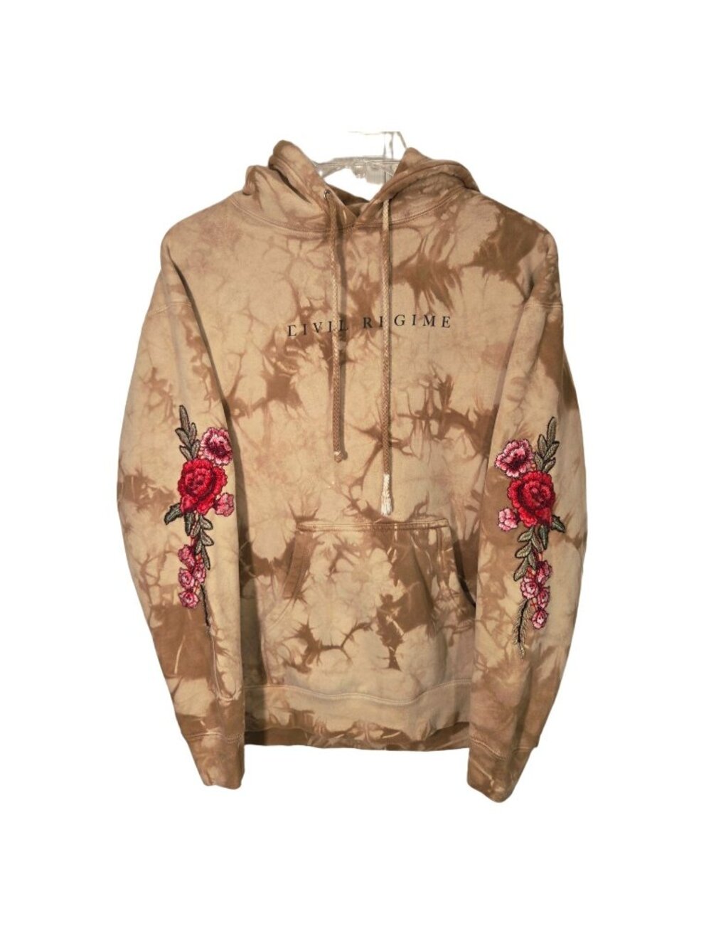 Civil Regime Hoodie L Brown Sandstorm Red Roses Floral Embroidered Streetwear